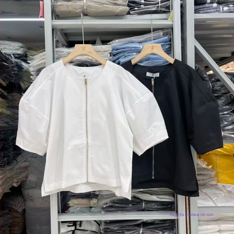 Ženski kratki kaput u korejskom chic stilu za gradski stil, lagani ljetni top s okruglim izrezom i rukavima lampionskog stila