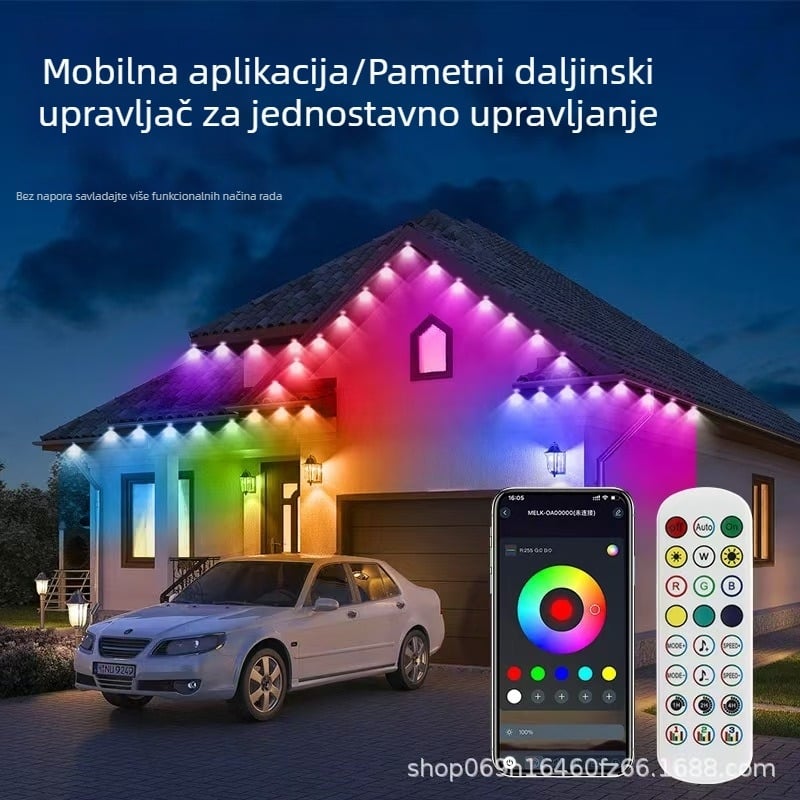 RGBIC LED svjetlo za rub krova – vodootporna dekorativna rasvjeta dvorišta
