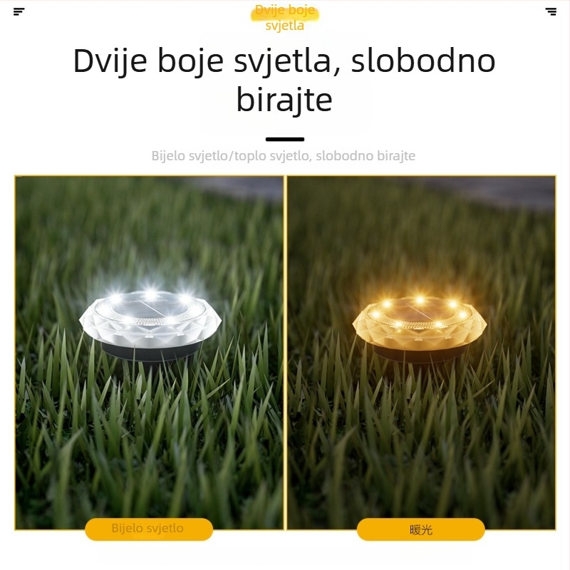 Solarna podzemna svjetiljka s teksturom kristalnog dijamanta za vanjski vrt, vodootporno noćno svjetlo za ukrašavanje balkona