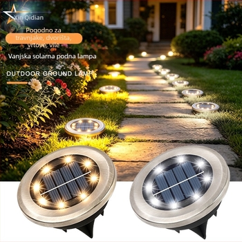 Solarsko vanjsko svjetlo za vrt s 8 LED dioda, dekorativno osvjetljenje krajolika travnjaka, ugradna svjetiljka u tlo