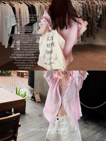Ženska košulja od pamuk-linen mješavine s uvijenim manžetama, polo ovratnik, kardigan-stil, srednja duljina