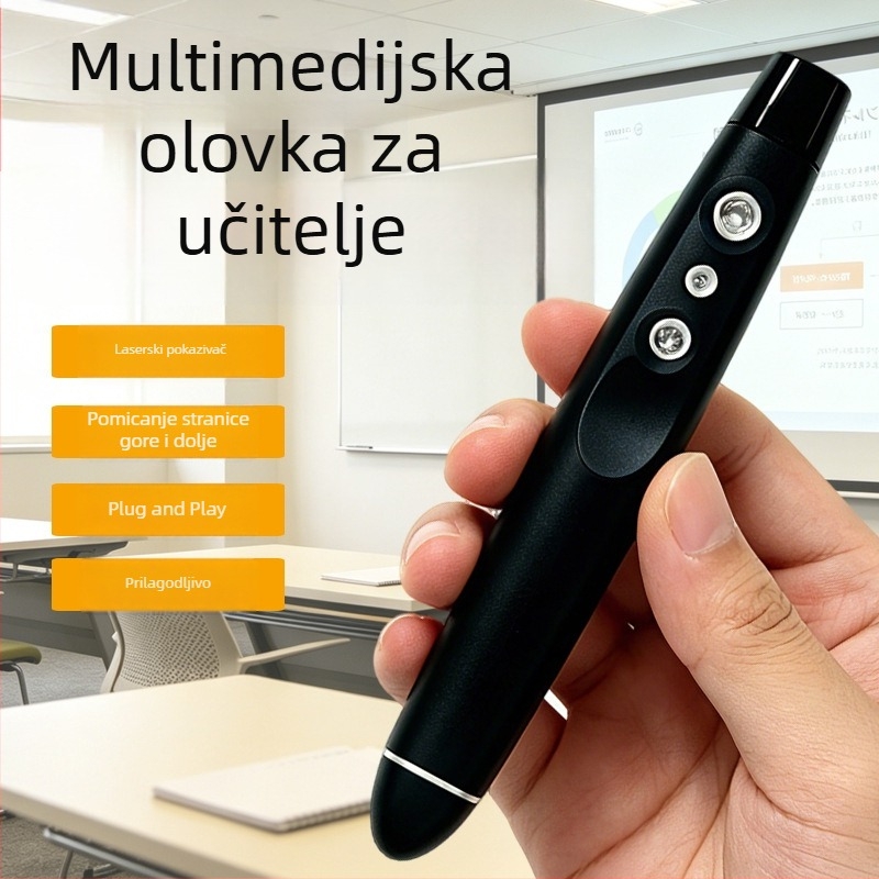 2.4G bežični PPT daljinski per za lasersku prezentaciju, multimedijalni laserski pokazivač, elektronički pokazivač za nastavu, prijenosni laserski pokazivač