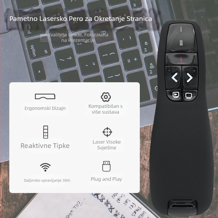 USB prezentator s infracrvenim laserom za PowerPoint — olovka za promjenu stranica tijekom prezentacija