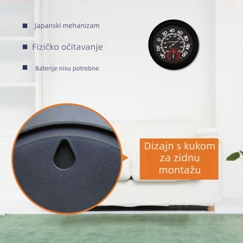 Zidni termometar s pokazivačem i velikim kazaljkama za temperaturu i vlagu okoliša, za unutarnju upotrebu