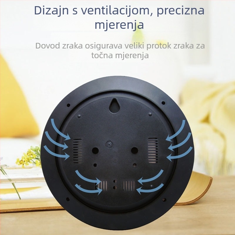 Zidni termometar s pokazivačem i velikim kazaljkama za temperaturu i vlagu okoliša, za unutarnju upotrebu