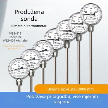 WSS411 bimatalni termometar s produženom sondom za industrijske cijevi, radijalno i aksijalno mjerenje temperature vode u kotlu 0–200 °C