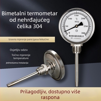 WSS-411BF/401 Bi-metalski termometar od nehrđajućeg čelika, za industrijske cjevovode i kotlove, radijalni i aksijalni pokazivač, raspon 0-500°C