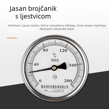 WSS-411BF/401 Bi-metalski termometar od nehrđajućeg čelika, za industrijske cjevovode i kotlove, radijalni i aksijalni pokazivač, raspon 0-500°C