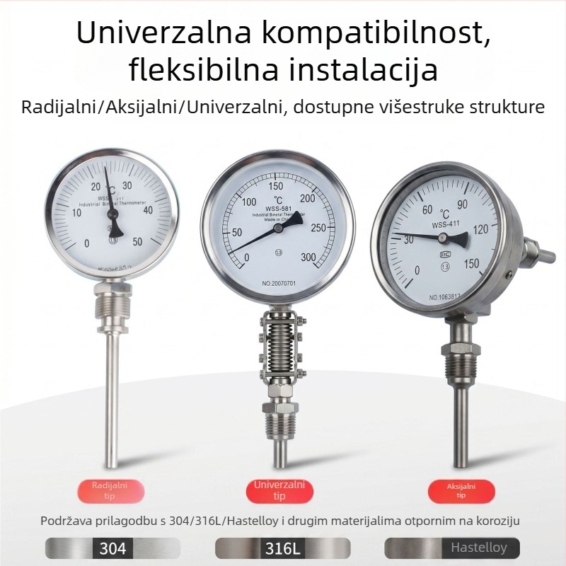 WSS bimetalni termometar s električnim kontaktom i kontrolom alarma, industrijski termometar za kemijsku industriju, eksplozijski otporan