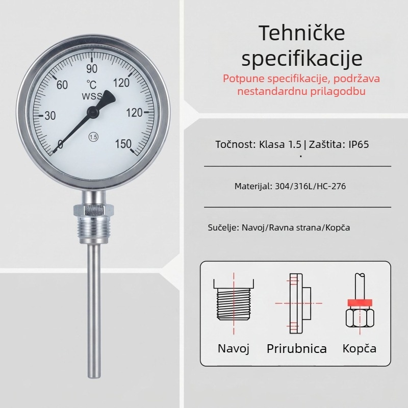 WSS bimetalni termometar s električnim kontaktom i kontrolom alarma, industrijski termometar za kemijsku industriju, eksplozijski otporan