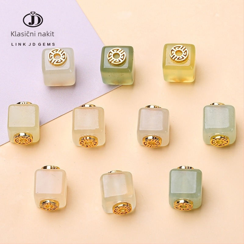 Jingdian Jewelry Prirodni Xiuyu Jade, četvrtaste perle 10x11mm za DIY nakit, antik stil razdvojne perle i privjesak