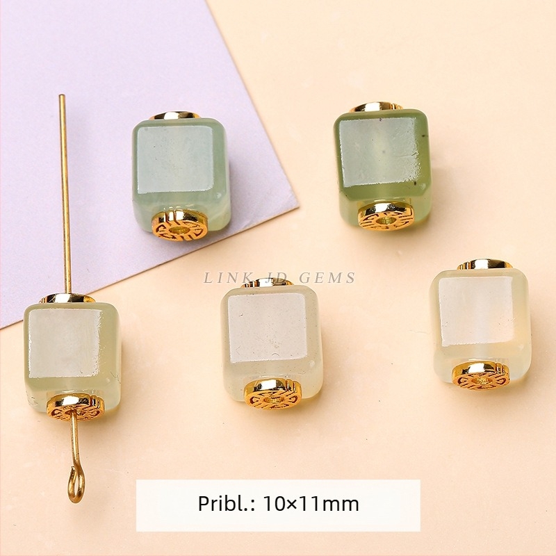 Jingdian Jewelry Prirodni Xiuyu Jade, četvrtaste perle 10x11mm za DIY nakit, antik stil razdvojne perle i privjesak
