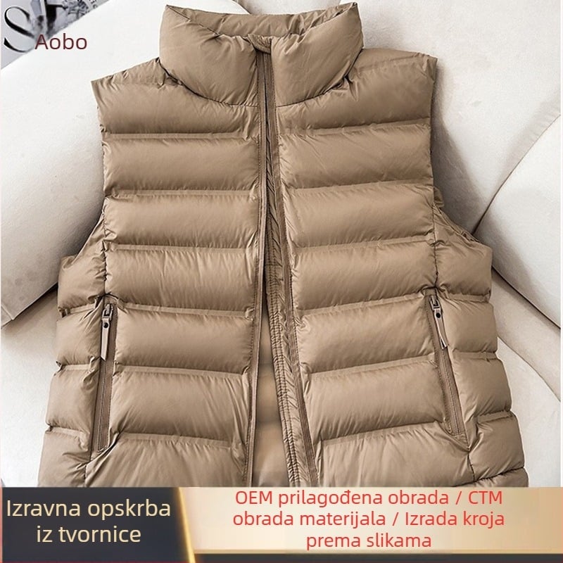 Ženski kratki puf-pamuk vest, lagan, korejskog stila, sa stojećim ovratnikom, topao.