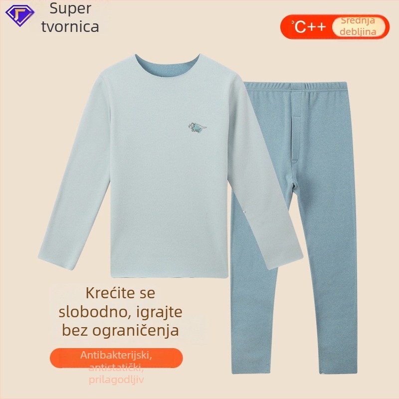 Dječji set pidžama s kationičkom obradom za dječake, jesensko-zimski, toplo srednje debljine