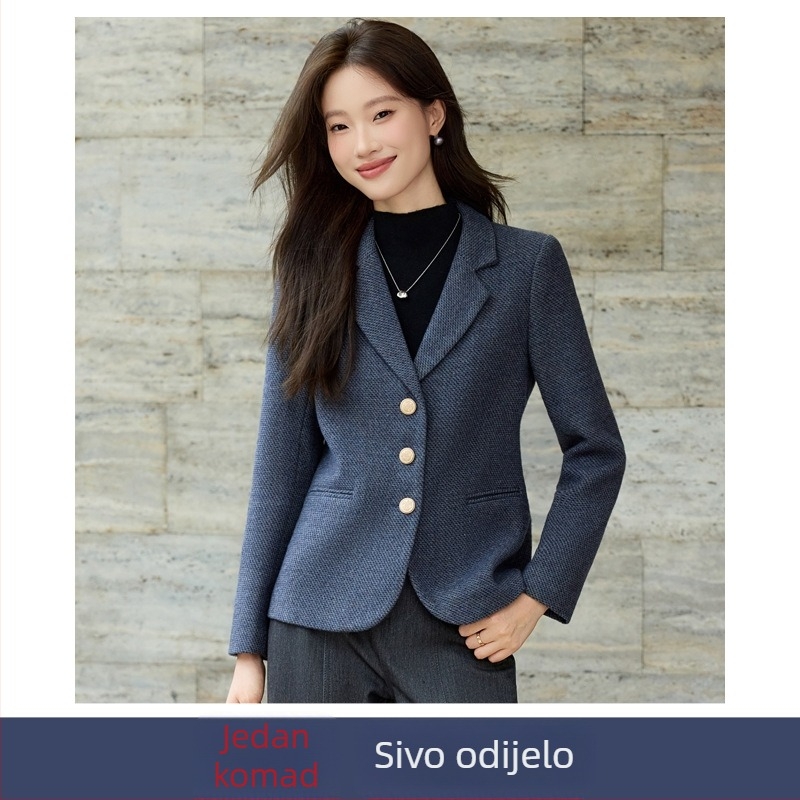 Sivo žensko sako od vunene smjese za proleće i jesen, novi model, elegantan dojam, za sitniju figuru, kratka kroja