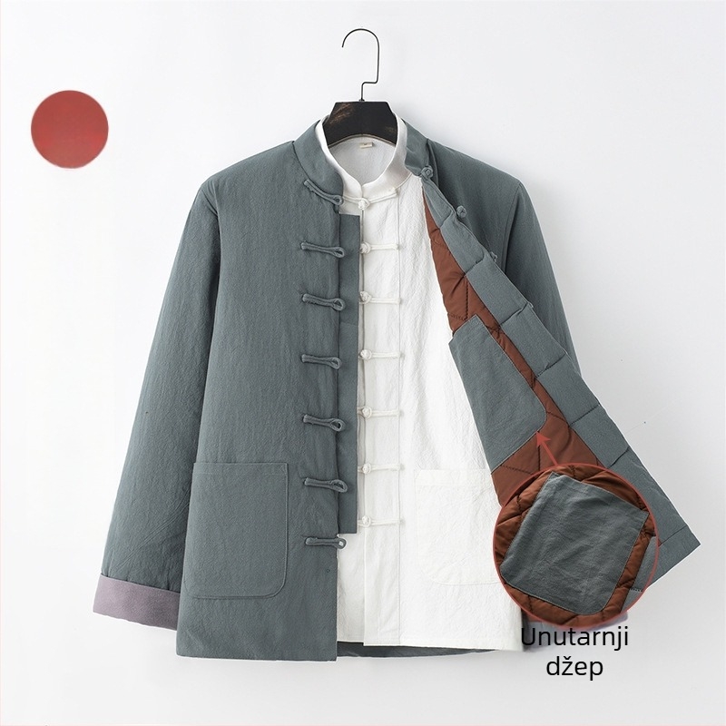 Zimska muška jakna u Tang stilu, s pamučnim punjenjem, slobodnog kroja, kineskog nadahnuća, topla