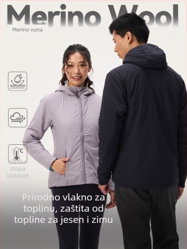 Ženska Gray Shell jakna s kapuljačom od merino vune, podstavljena, topla, vjetroodporna, lagana za outdoor planinarenje u jesen i zimu