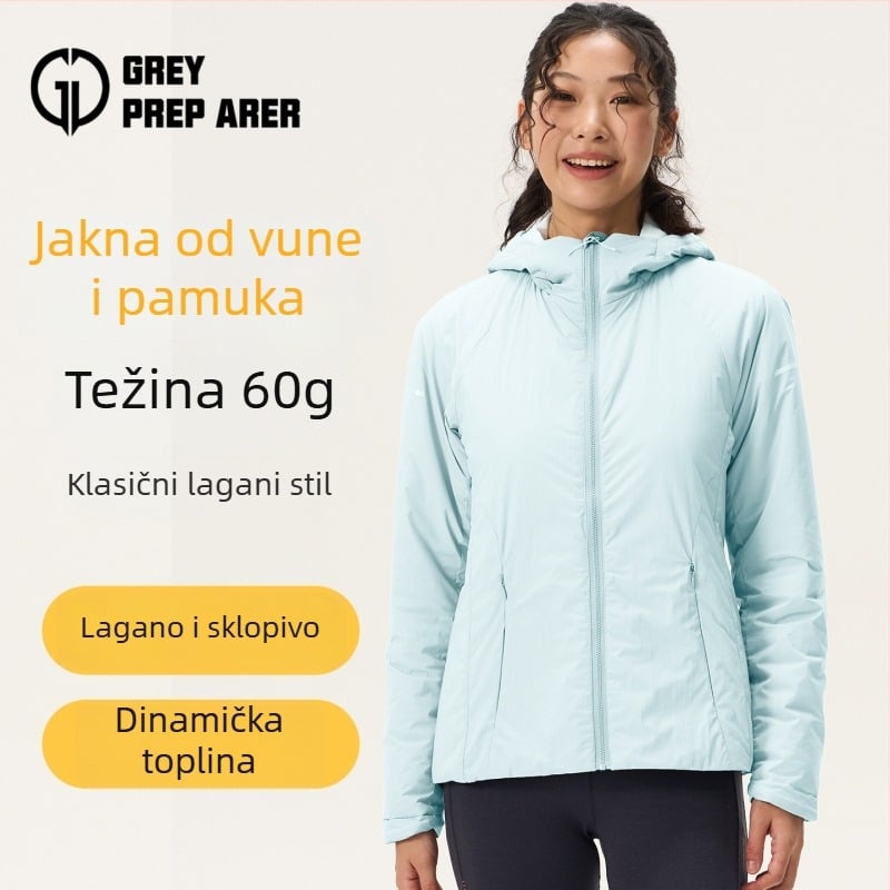 Ženska Gray Shell jakna s kapuljačom od merino vune, podstavljena, topla, vjetroodporna, lagana za outdoor planinarenje u jesen i zimu