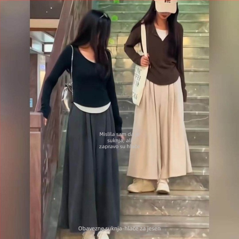 Plus veličina: suknja-pantalone s flisom, široke nogavice, za žene, casual midi jesen-zima