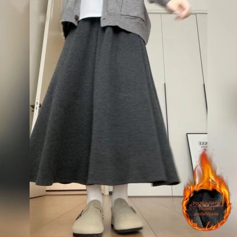 Plus veličina: suknja-pantalone s flisom, široke nogavice, za žene, casual midi jesen-zima