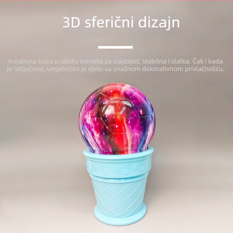 Kreativna noćna svjetiljka s motivom svemirskog nogometa, baza u obliku sladoleda, nježno ambijentalno osvjetljenje za spavaću sobu