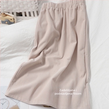Corduroy midi suknja s fleece podstavom, zadnji prorez, tijesnog kroja