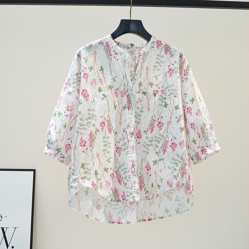 Ženska bluza s okruglim izrezom i malim floralnim uzorkom, hongkonški retro stil, opuštena svakodnevna bluza, 3/4 rukav, ljetni model 2026
