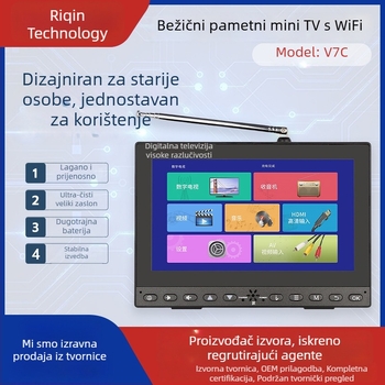 7-inčni DTMB prijenosni TV za starije s Wi‑Fi i zrcaljenjem zaslona – prilagodljivo