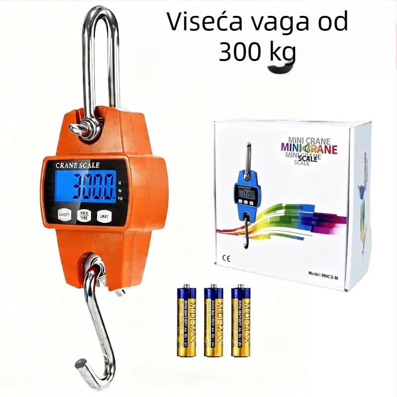 300 kg elektronička vješalna vaga za dizanje, s metalnim kukom, prijenosna