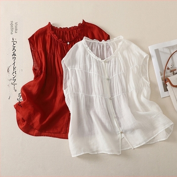 Bluza od ramie s raglan rukavima, okrugli izrez, širok kroj, japanski stil, ženski ljetni top