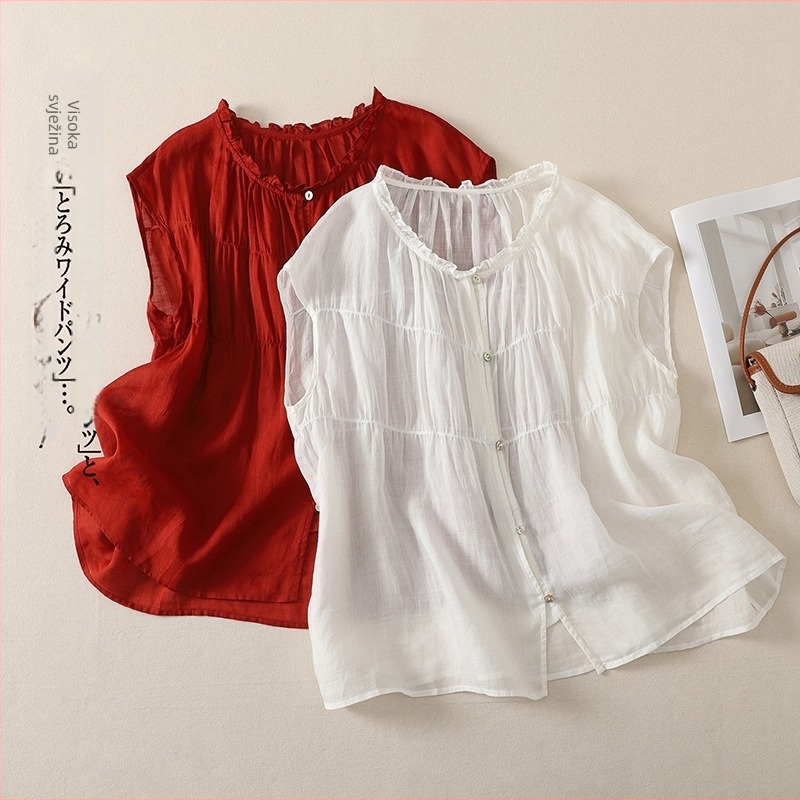 Bluza od ramie s raglan rukavima, okrugli izrez, širok kroj, japanski stil, ženski ljetni top