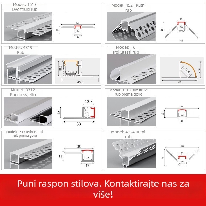 24V linearni LED kanal od aluminija za strop – ugrađena LED traka za dnevni boravak