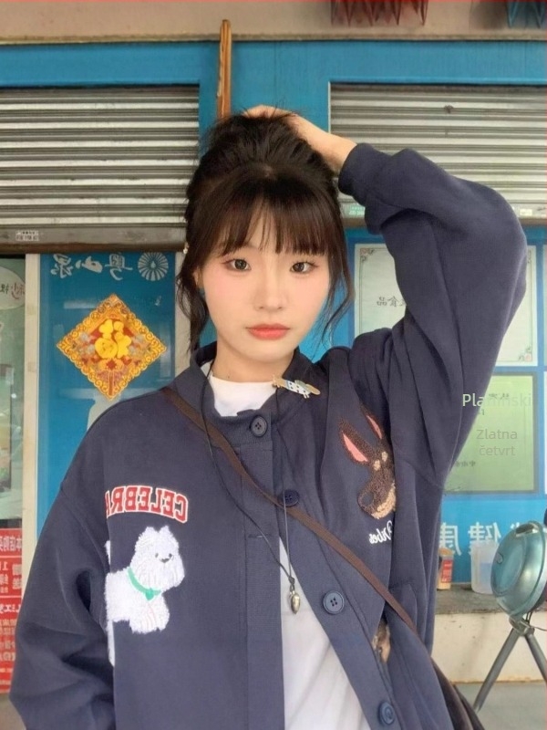 Ženska baseball jakna s vezom od ručnika, korejsko-američkog stila, slobodan kroj, jesen-zima 2025, školski stil.