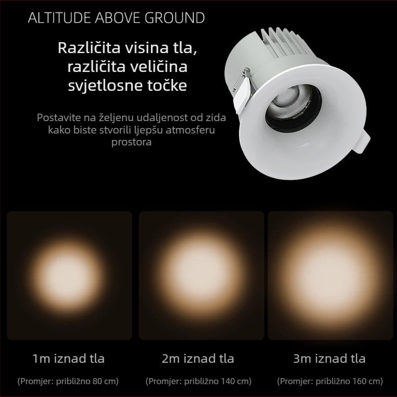 LED ugrađeni spot rasvjeta za hotele, komercijalnu i kućnu upotrebu, anti-refleksijska pozadinska rasvjeta, aluminijsko kućište, 9W, 3000-6000K