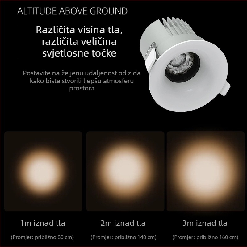 LED ugrađeni spot rasvjeta za hotele, komercijalnu i kućnu upotrebu, anti-refleksijska pozadinska rasvjeta, aluminijsko kućište, 9W, 3000-6000K