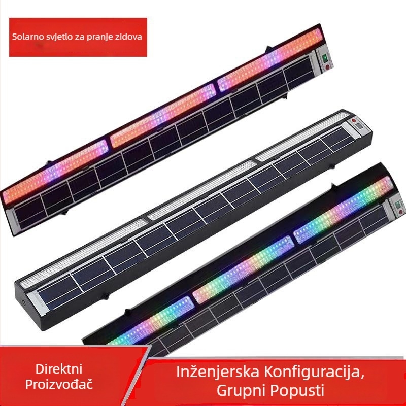 Solarnu LED lampa za pranje zida za vanjsku dekoraciju – vodootporan LED projektor za zidove i fasadne linije sa kontrolom svjetla