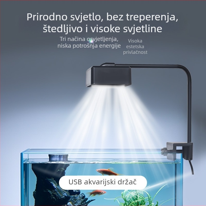 LED kvadratno svjetlo za akvarij – potpuno spektralno osvjetljenje za vodene biljke, ukrasno osvjetljenje akvarija, USB lampa protiv algi