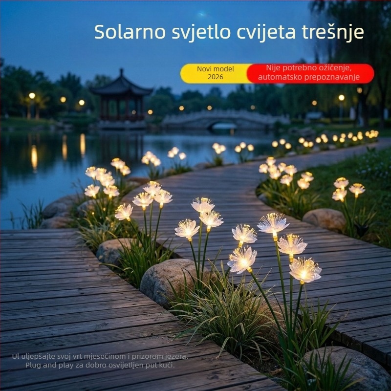 Solarna LED svjetla s vlaknastom optikom u obliku trešnjinog cvijeta za vrt, travnjak, park i balkon – vanjsko ambijentalno osvjetljenje