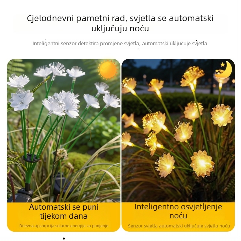 Solarna LED svjetla s vlaknastom optikom u obliku trešnjinog cvijeta za vrt, travnjak, park i balkon – vanjsko ambijentalno osvjetljenje