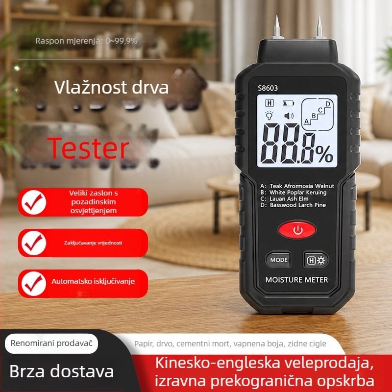 Visokoprecizni mjerač vlage za drvo, detektor vlage za drveni pod, mjerač vlage za karton i građevinski materijal