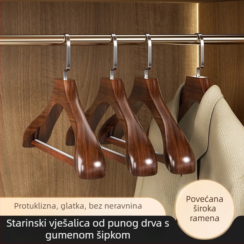 Drvena vješalica s širokim ramenima za odijela i kapute, bez tragova na odjeći, drveni hangar, pogodna za hotele i smještajne objekte