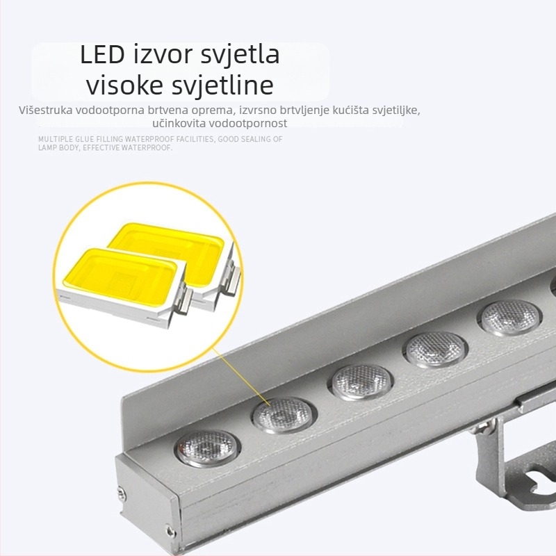 LED linearni wall washer s kružnim otvorom i pregradom, vanjska vodootporna arhitektonska rasvjeta RGB konturno svjetlo