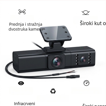 Držač za dvostruku dash cam kameru za montažu na vjetrobransko staklo, za kamione, taxi usluge i ride-hailing, kompatibilan s ADAS i DMS