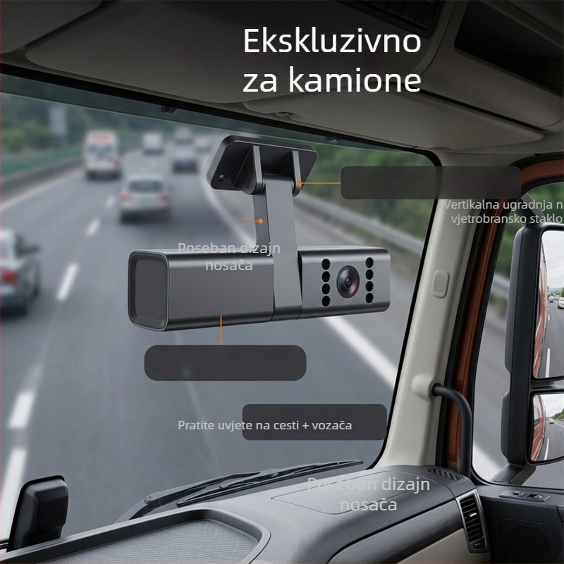 Držač za dvostruku dash cam kameru za montažu na vjetrobransko staklo, za kamione, taxi usluge i ride-hailing, kompatibilan s ADAS i DMS