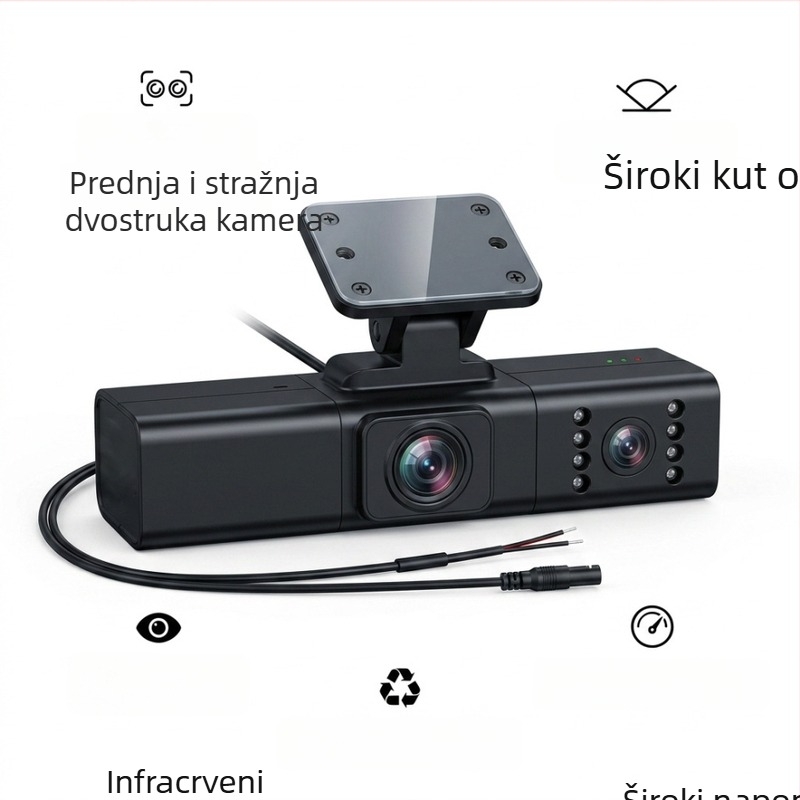 Držač za dvostruku dash cam kameru za montažu na vjetrobransko staklo, za kamione, taxi usluge i ride-hailing, kompatibilan s ADAS i DMS