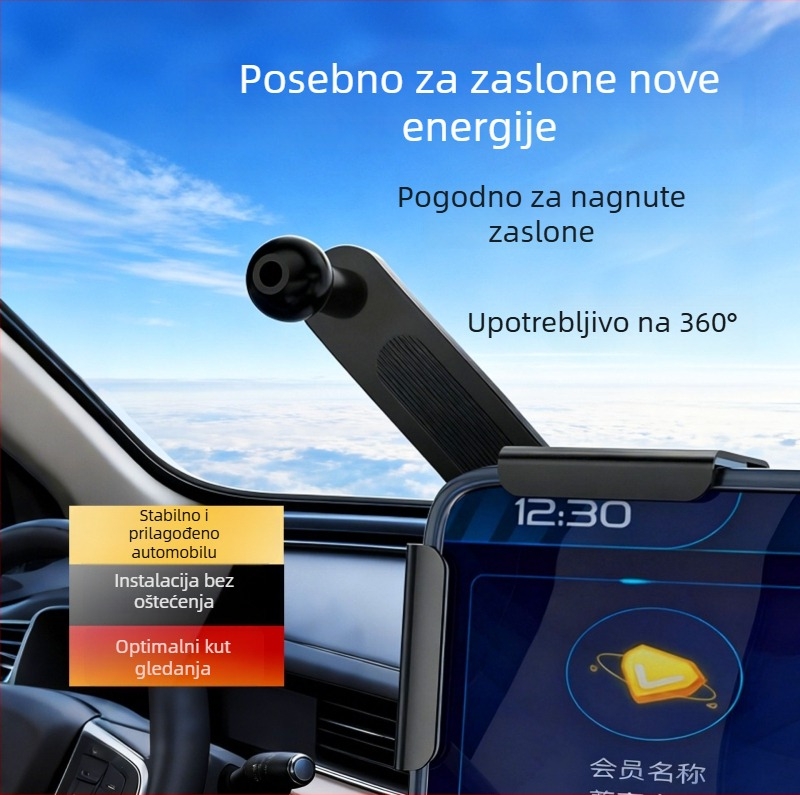 Držač za telefon u automobilu za navigaciju, 360° prilagodljiva, univerzalan za ravne i zakrivljene zaslone