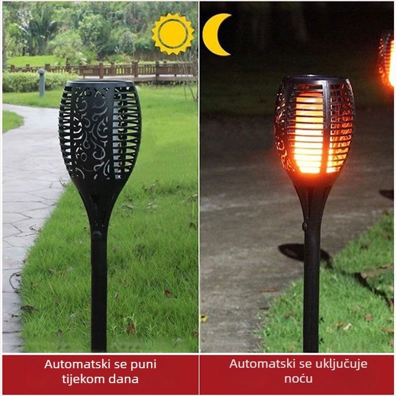 Solarna plamen lampu za travnjak s ugradnjom u tlo, vanjska rasvjeta dvorišta, automatsko uključivanje noću, ambijentalno osvjetljenje krajolika