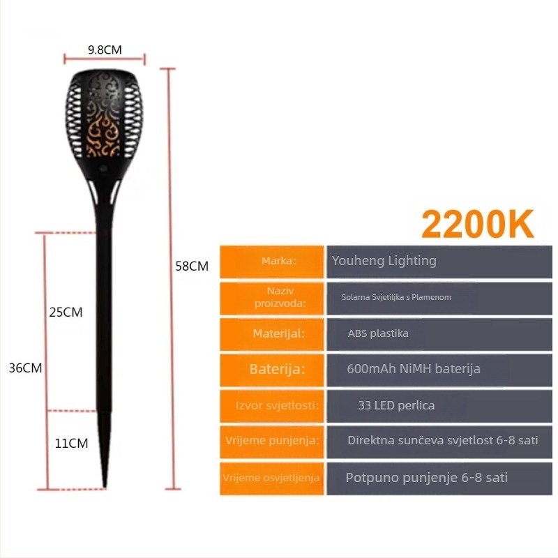 Solarna plamen lampu za travnjak s ugradnjom u tlo, vanjska rasvjeta dvorišta, automatsko uključivanje noću, ambijentalno osvjetljenje krajolika