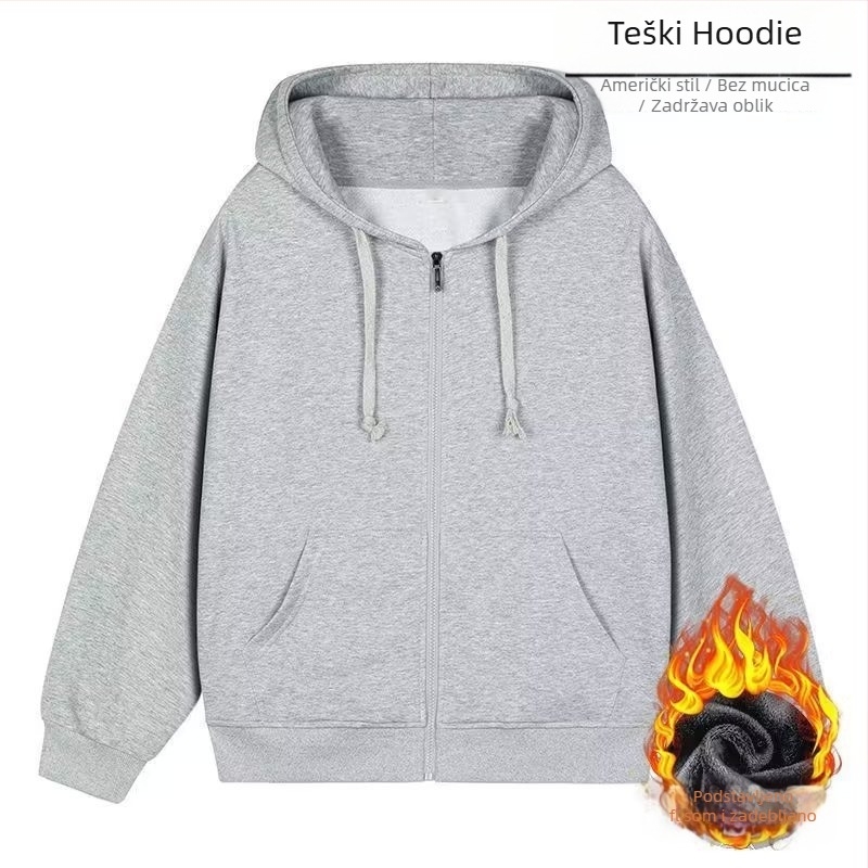 Ženski oversize kaput s fleece-podstavom i kapuljom, debeli za jesen i zimu