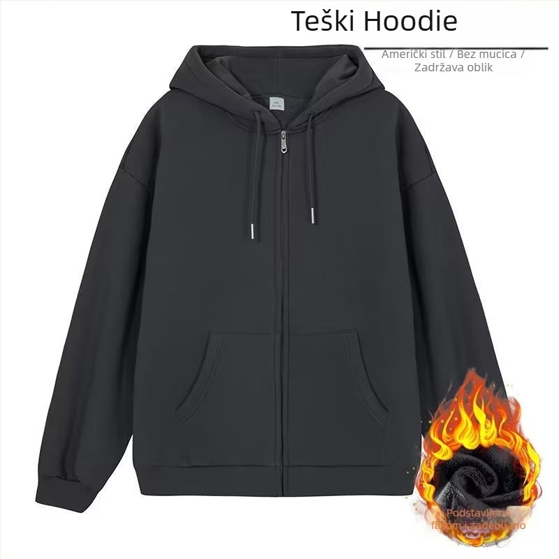 Ženski oversize kaput s fleece-podstavom i kapuljom, debeli za jesen i zimu
